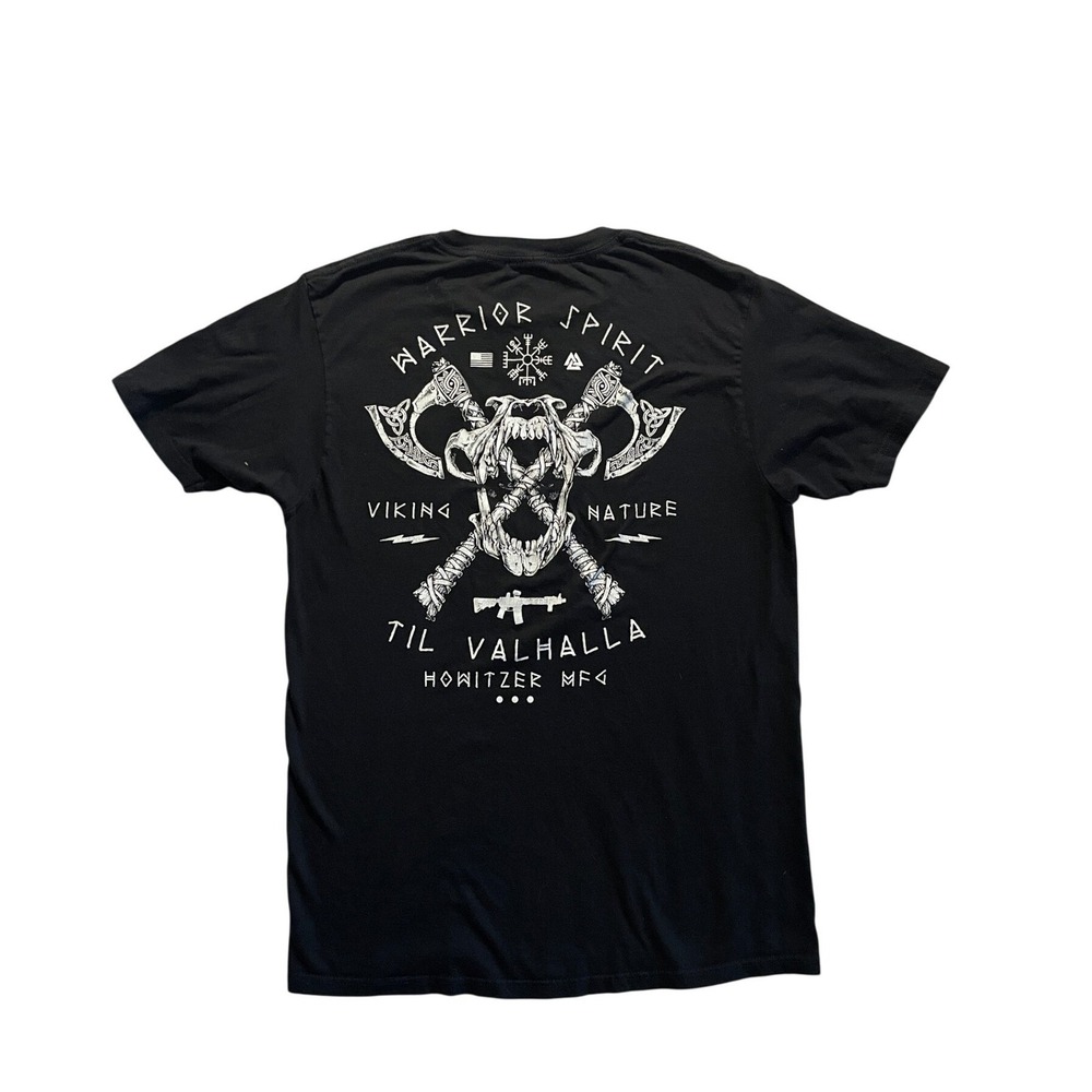 Black  Graphic T-Shirt Warrior Spirit Til Valhalla Viking Size S Howitzer